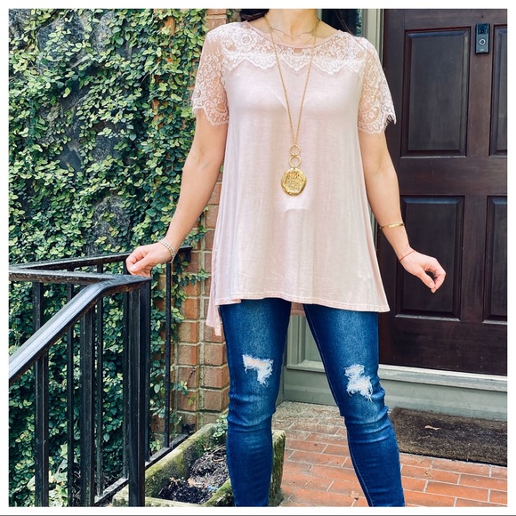 LACE TRIM DETAIL BOHO LOOSE FIT TUNIC TOP - Picture 5 of 7